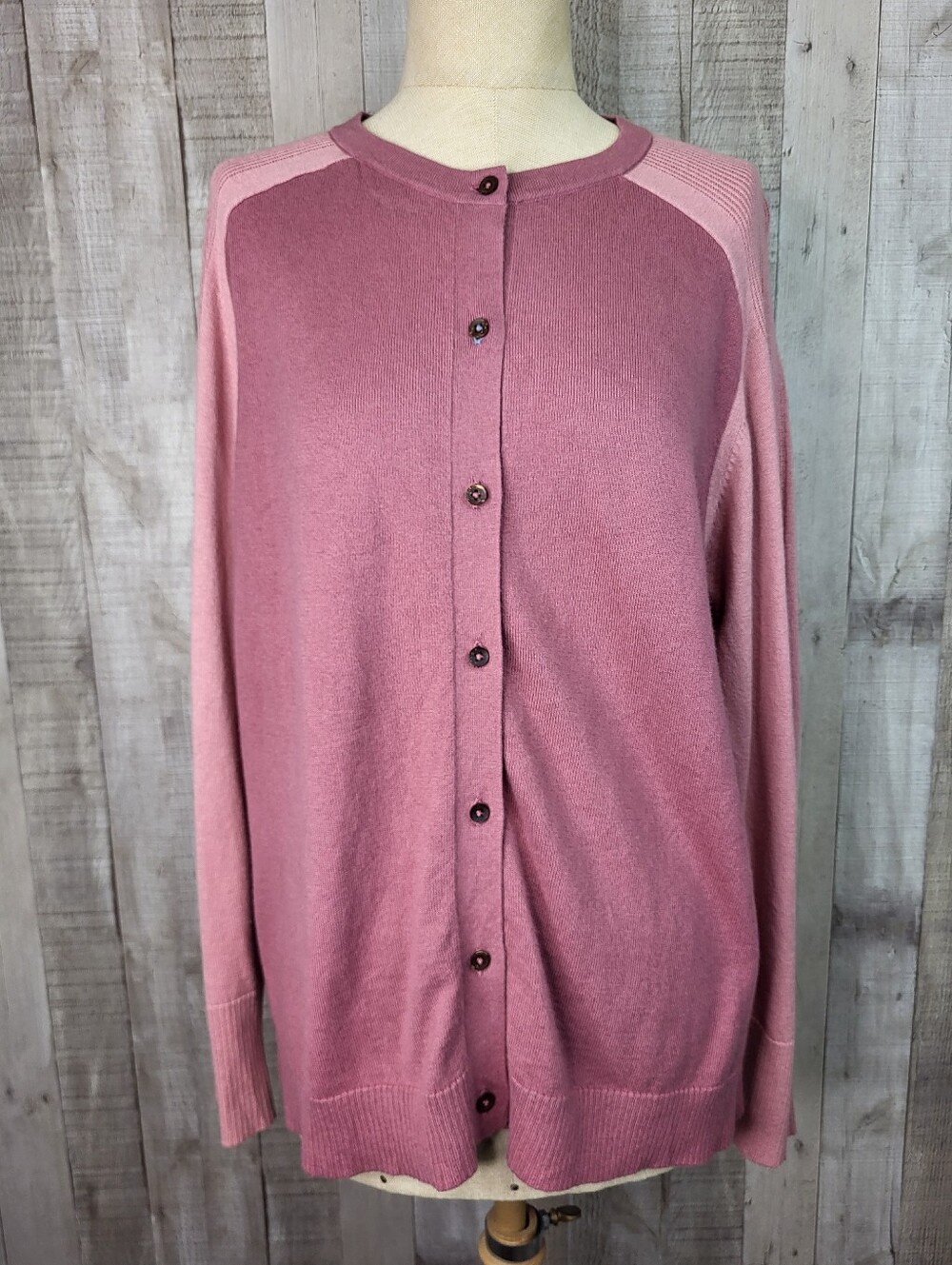 White Stuff Cotton/Wool Blend Rose Pink Button-Up Cardigan Sweater. Size 14.